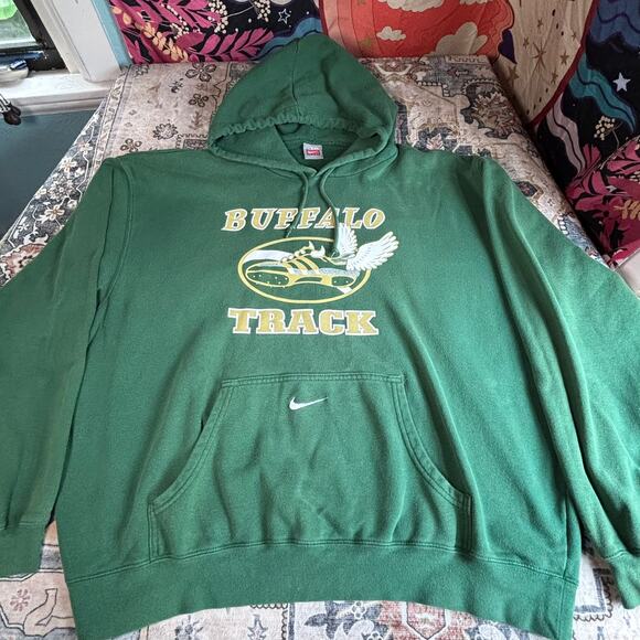 Vintage Nike Track Hoodie Embroidered Swoosh Pullover Green Sweatshirt XXL - Picture 1 of 10